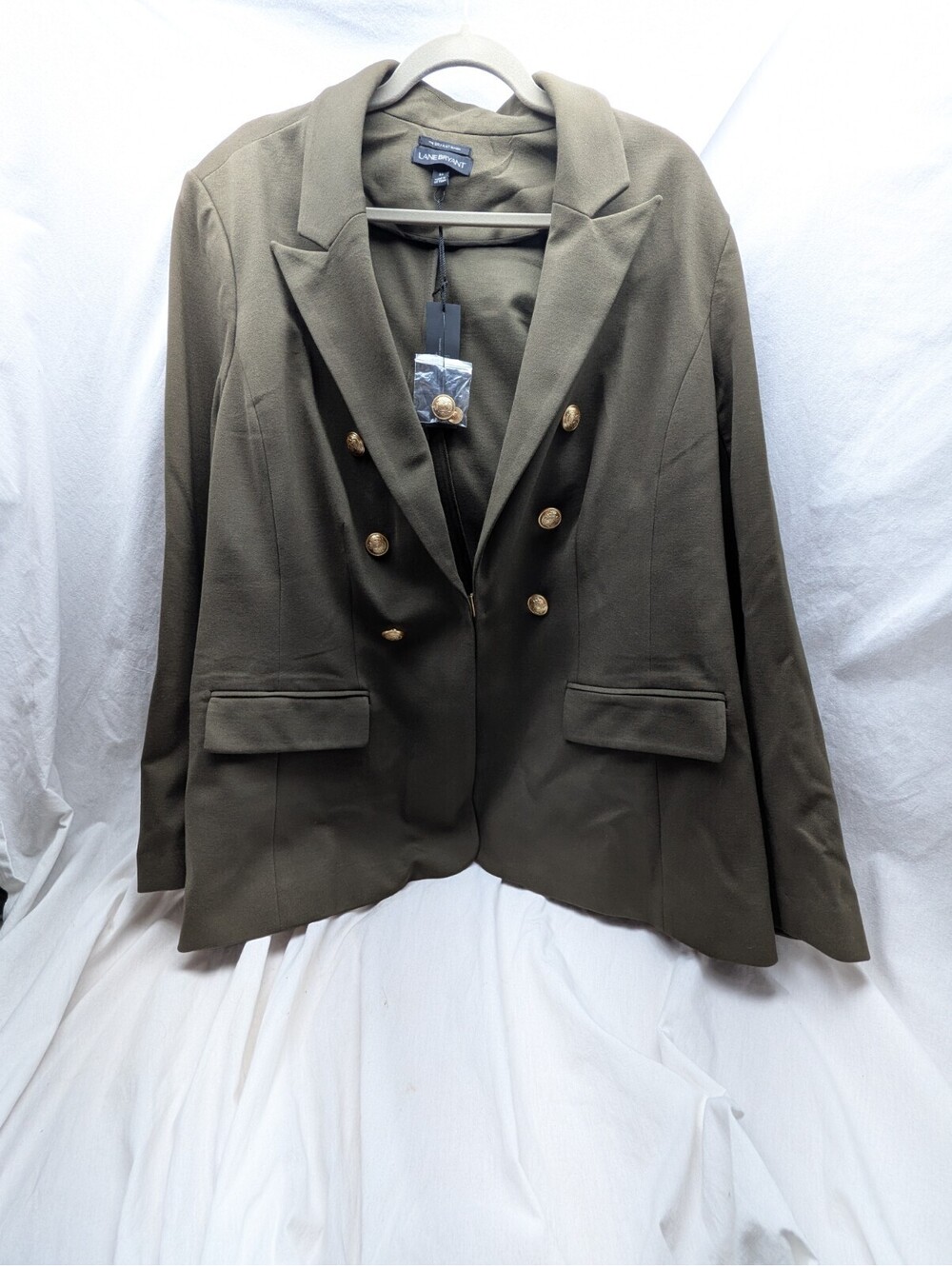 New Lane Bryant Size 22 The Bryant Blazer Green Double Breasted Gold Buttons